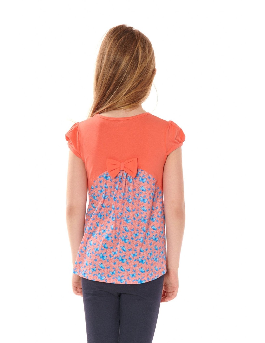 Girls\' blouse with a longer back, orange NDZ8158 - Online store - Boutique